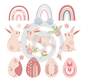 Easter baby rabbits - kids pastel vector illustration