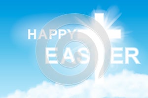 Easter background. Cross and heaven with white clouds. Vector illustration