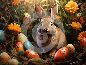 Easter background with cute bunny