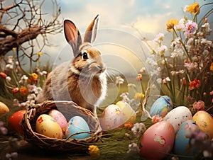 Easter background with cute bunny