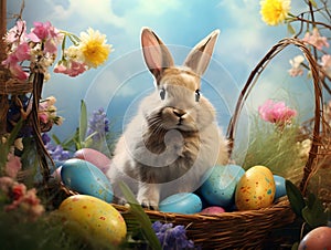 Easter background with cute bunny