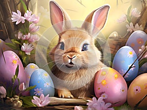 Easter background with cute bunny