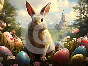 Easter background with cute bunny