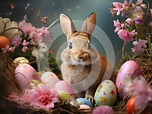 Easter background with cute bunny