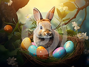 Easter background with cute bunny