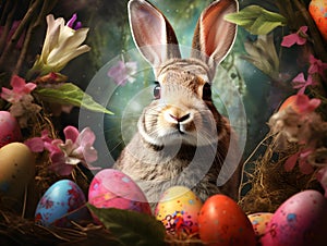 Easter background with cute bunny