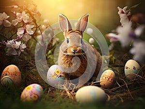 Easter background with cute bunny