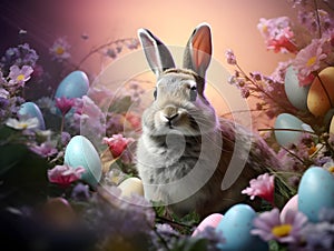 Easter background with cute bunny