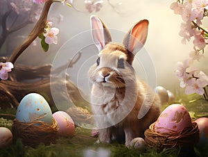 Easter background with cute bunny