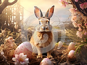 Easter background with cute bunny