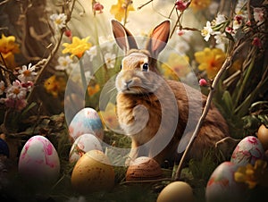 Easter background with cute bunny