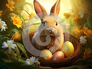 Easter background with cute bunny