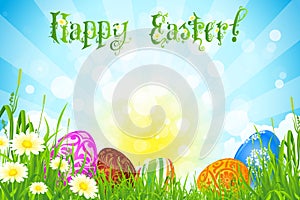 Easter Background with Decorated Easter Eggs