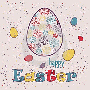 Easter Background with Decorated Eggs and `Easter`