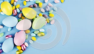 Easter background. Easter composition on blue background.