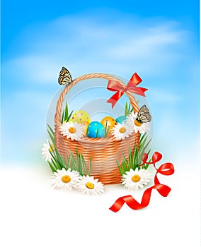 Easter background with Easter eggs with basket