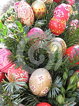 Easter Background. Easter Eggs decorated by children