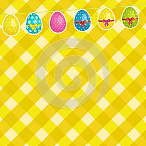 Easter background with eggs bunting on crossed stripes