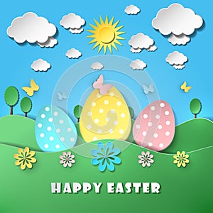 Easter background with eggs in grass