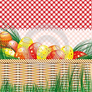 Easter background with eggs and picnic motives.