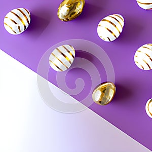 Easter background with eggs in purple, white and gold