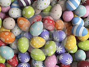 Easter background filled with colorful eggs 3D