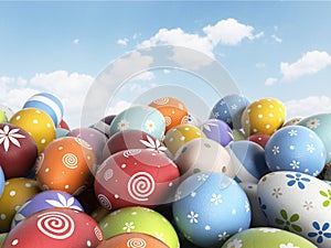 Easter background filled colorful eggs 3D