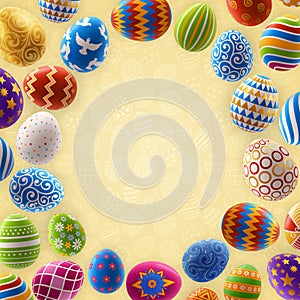 Easter Background Frame of Decorated Eggs