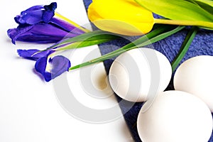 Easter background with white eggs
