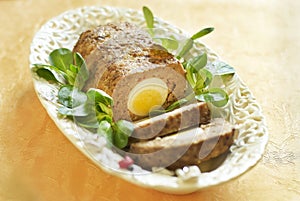 Easter baked meatloaf with boiled eggs