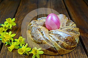 Easter baking. Easter wreath. A wreath with an easter egg in the middle