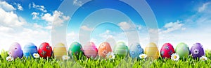 Easter Banner - Colorful Painted Eggs In Row