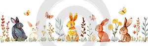 Easter Banner Illustration Vector Set with Green Silhouette of Easter Eggs and Bunny Isolated on White Background