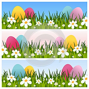 Easter Banners with Eggs and Flowers