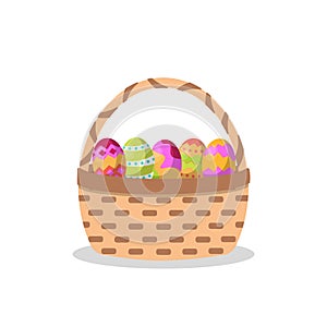 Easter basket with colored eggs .Isolated on white background. Stock illustration