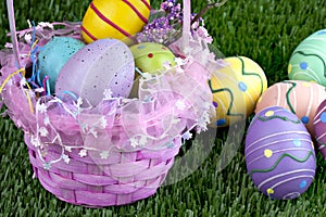 Easter basket and colorful eggs