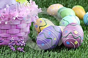 Easter basket and colorful eggs
