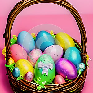 Easter basket eggs, with beautiful patterns and colors to be used on the celebration of the resurrection of Jesus Christ from the