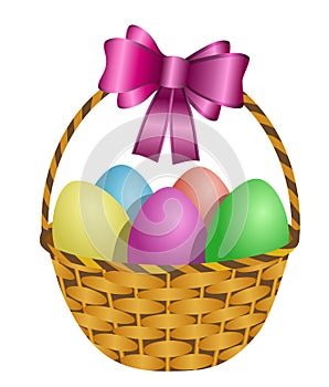 Easter Basket Filled with Colored Eggs