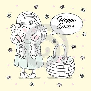 EASTER BASKET Great Religious Holiday Vector Illustration Set