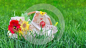 Easter basket in green grass