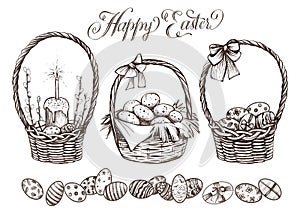 Easter basket set. Hand drawn vector illustration.