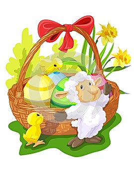 Easter basket with sheep and chickens