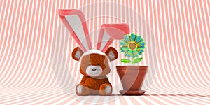 Easter Bear with Bunny Ears and Psychedelic Flower