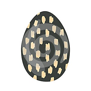 Easter black egg painted with golden spots. Vector isolated illustration