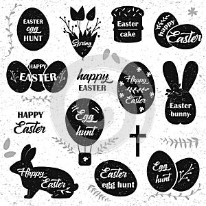 Easter. Black icons on white background. Easter eggs silhouette.