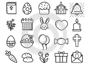 Easter black and white linear flat icons set