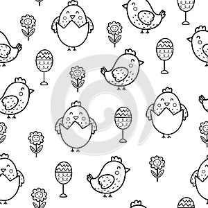 Easter black and white seamless pattern with cute chicks