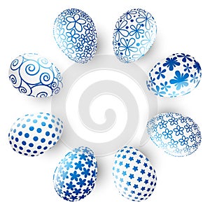 Easter blue eggs on white