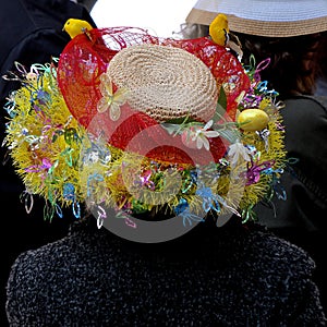 Easter bonnet with birds and butterflies at the annual New York City Fifth Avenue Easter Parade